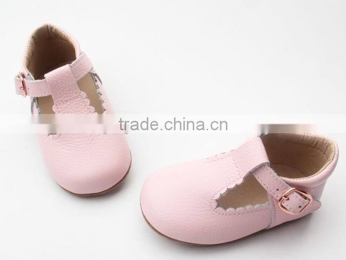 Skidproof genuine leather popular T-bar baby leather shoes soft