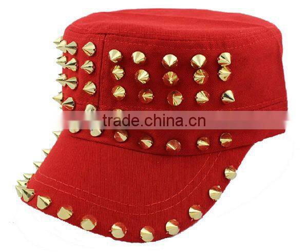 fashion decorate red rivet custom flat top hat