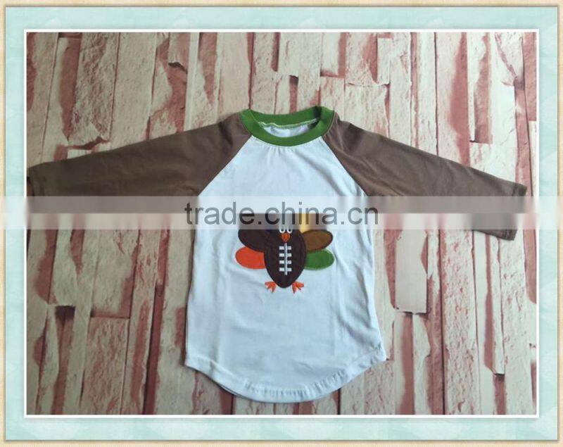 Kids long sleeve clothes turkey pattern embroidery designs custom t-shirt baby clothing