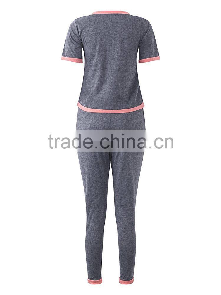 Custom Women Latest Design Tracksuit Women Summer Cotton Patchwork Short Sleeve Sport Tracksuits
