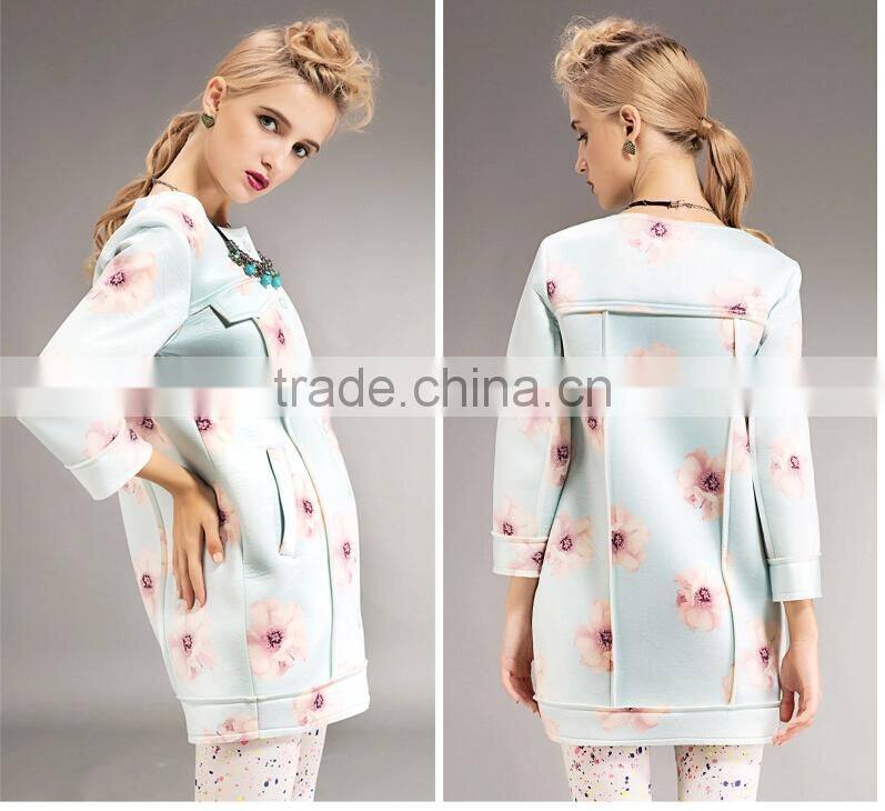 women's full print space cotton snap cardigan longline Hoodie dress/Sweatshirt
