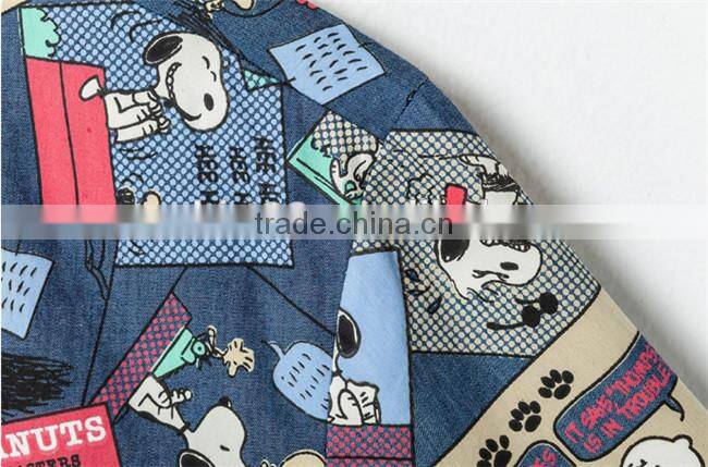 2016 Cartoon printed men denim casual shirt