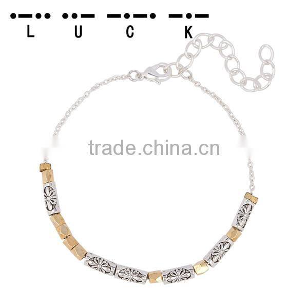 Link Cable Chain Antique Silver & Gold Plated & Silver Plated Copper Morse Code " LUCK " Bracelets