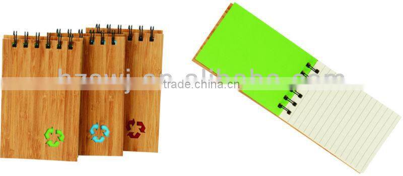 Bamboo wood cover spiral notebook A6 70grams 70sheets recycle paper cutout any shape with recycle paper pen