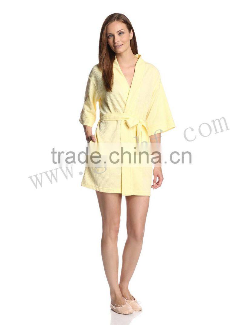 Waffle pique women kimono collar breathable spa bathrobe