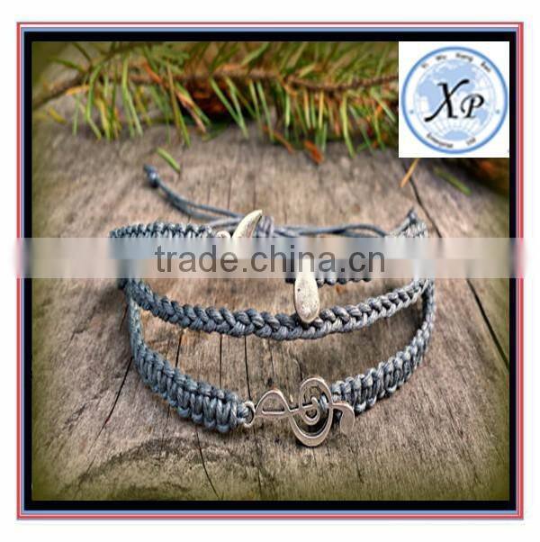charm jewelry Hemp Music Bracelet - 3 in 1 Treble Clef and Eighth Note Charm Bracelet for women