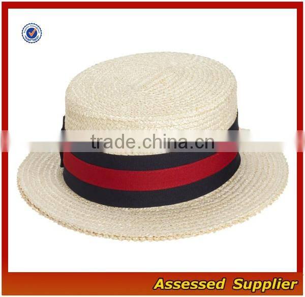 Unisex economy paper straw sailor hat cheap fashion boater hat with brim bowknot