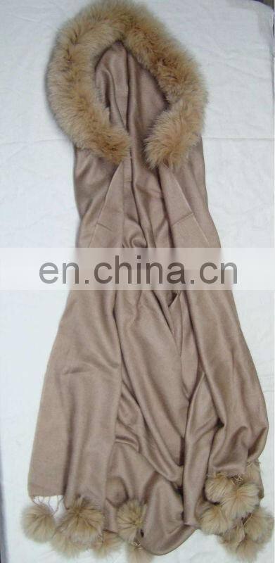 Silk Pashmina Cape with genuine Fur