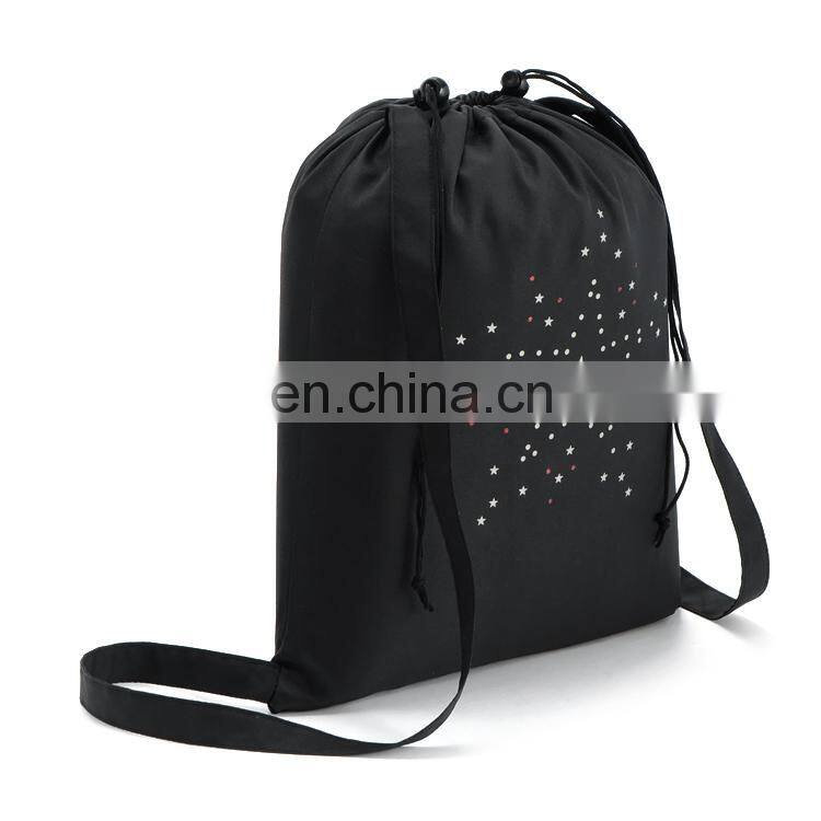 Custom black canvas glitter drawstring duffle backpack bag