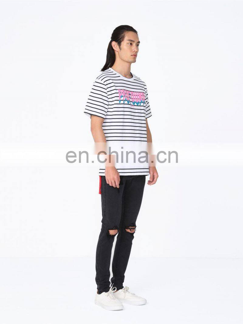 DiZNEW Design your own oversize mercerized cotton short sleeve striped t shirt
