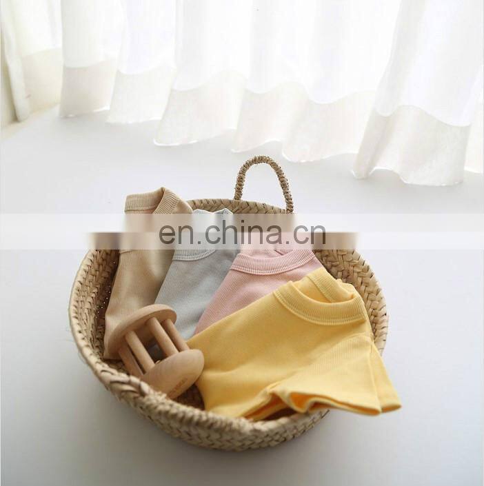 Wholesale Infants & Toddler Solid Color Clothes Baby Spring Autumn Short Sleeve Rib Cotton Romper