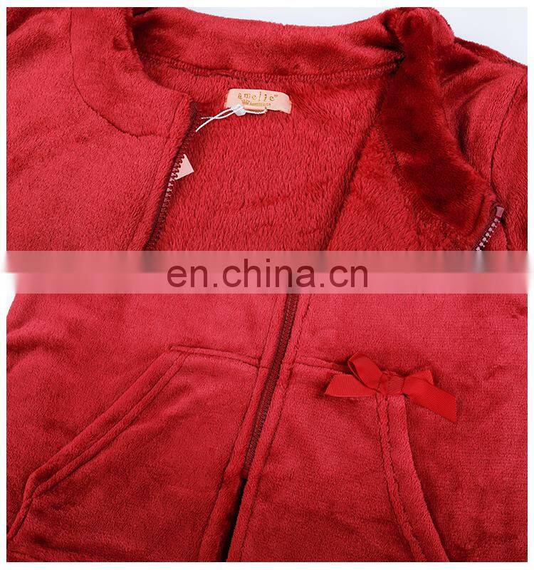 Woman's Fur Trim Cardigan With Long Sleeve Solid Flannel Pyjamas Bathrobe With Zipper
