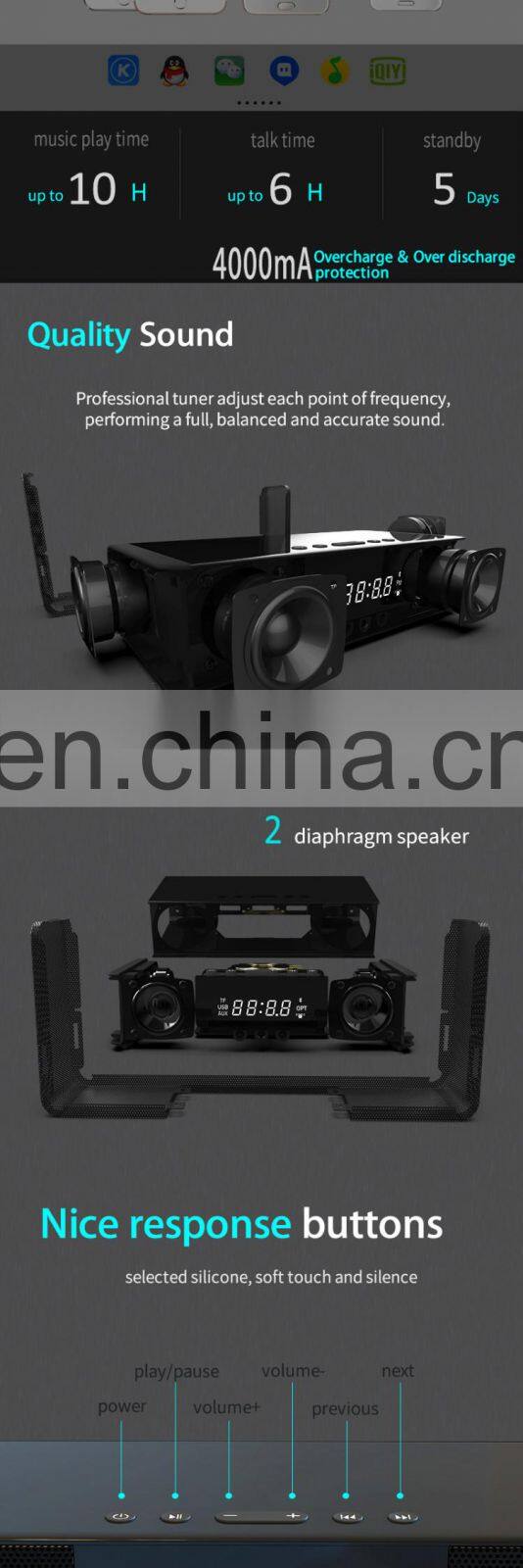 custom design mini portable wireless speaker fabric bluetooth speaker with fm radio Qi Charger