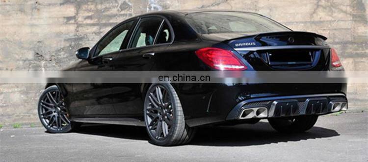 C CLASS W205 C63 B style carbon fiber front lip rear diffuser with exhaust tips grille emblem trunk lid emblem