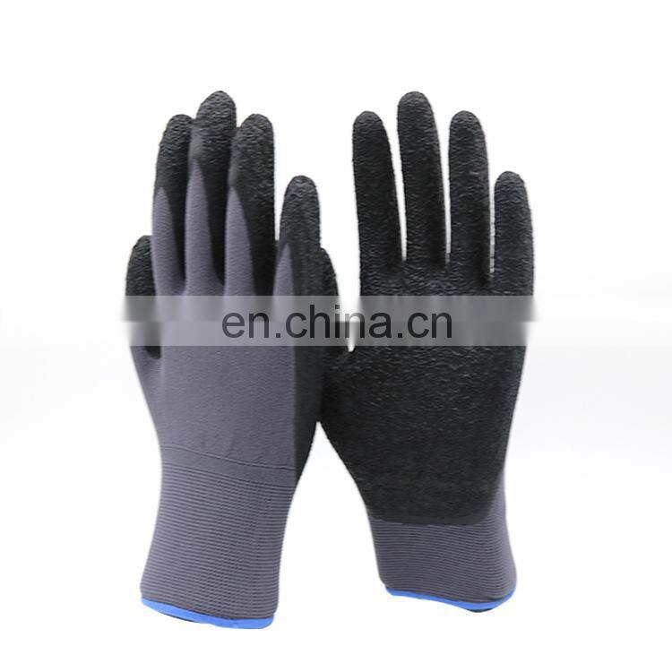 Wholesale Customized Free Sample 13g Polyester Black Latex Crinkle Palm Coating Working Gloves