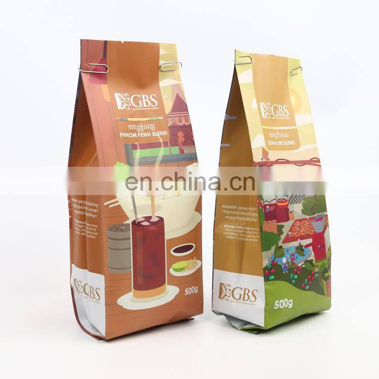 Manufacture Custom printed logo recycle eco-friendly 250g empty coffee bags with valve