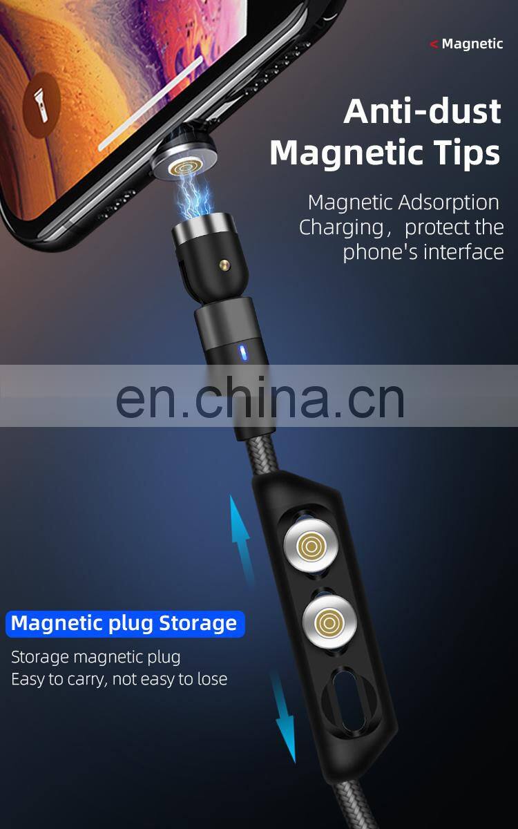 Magnetic charge cable 540 degree Free Rotating L-shape portable 3 In 1 phone charge usb cable