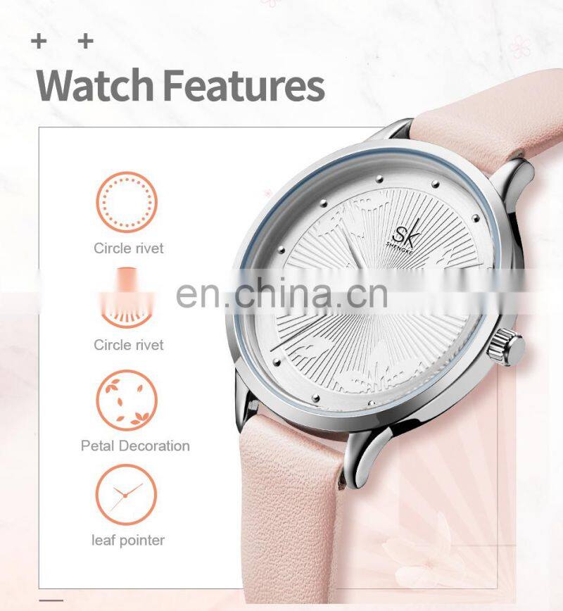 SHENGKE Fancy Ladies Quartz Wrist Watches Simple Dial Fashion Leather Strap Beautiful Girls Watches Reloj Handwatch