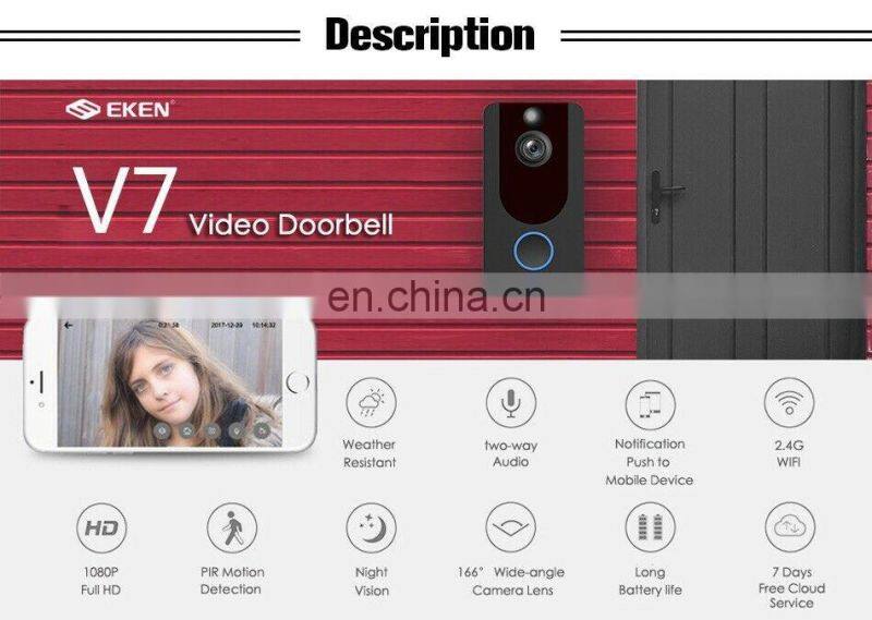 2020 Trending Wholesale Phone Intercom Remote Monitoring EKEN V7 1080p WiFi Video Doorbell Camera for House