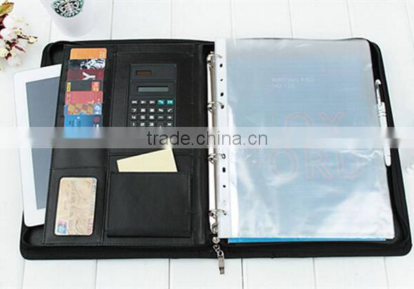 Zipper closing pu leather manager folder