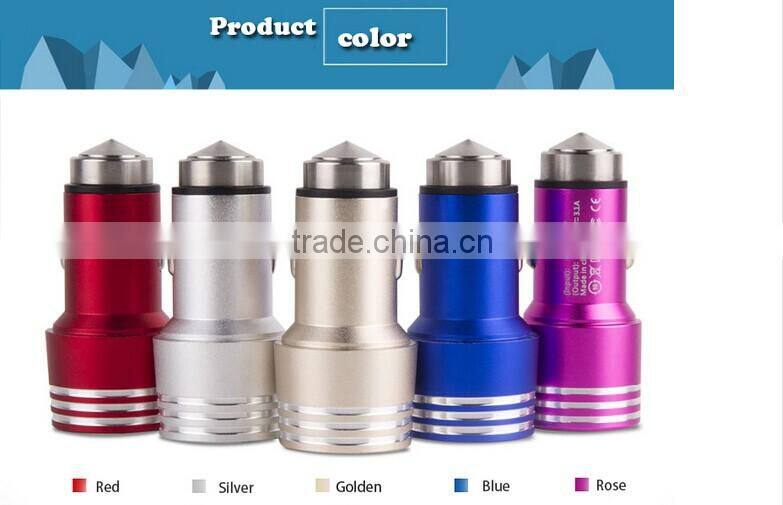 2016 New arrival safety hammer car charger with broken window hammer design function metal aluminum