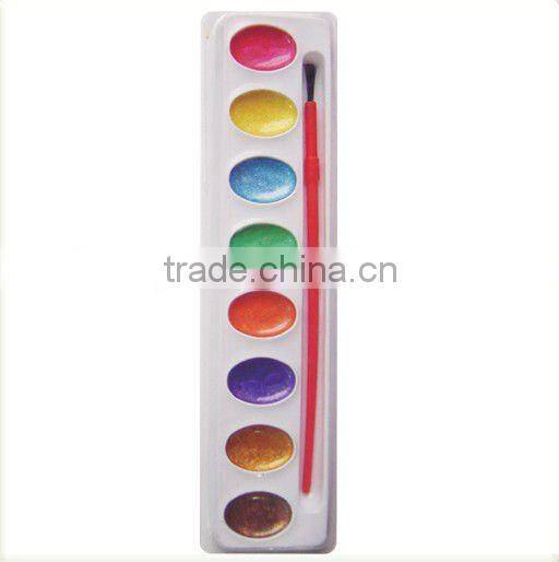 8 COLORS OVAL METALLIC DAMP DRY WITH A PAINTBRUSH WATER COLOR NON-TOXIC