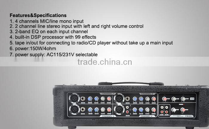 150W Power Mixing Console Music Mixer PM409