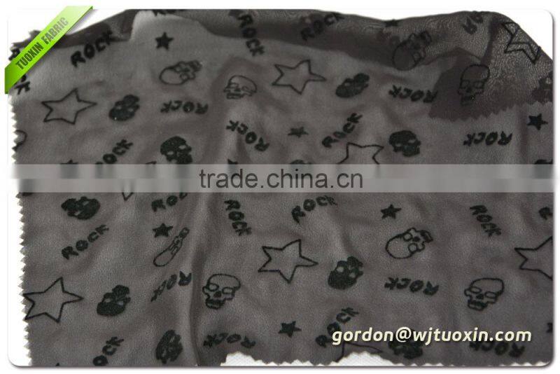 Flock Printing Summer Dress Chiffon Textile Fabric