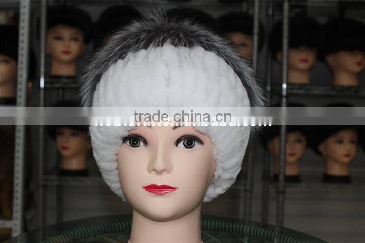 Charm Warm Fur Hat Real Rex Rabbit Fur With Silver Fox Fur Knitted Cap