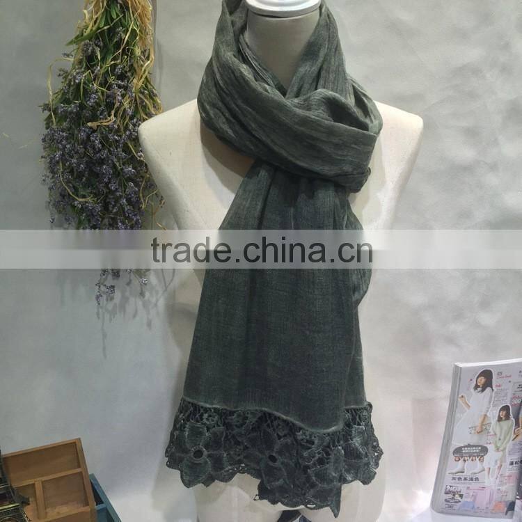 New Arrival Embroidery Lace Flower Brim Matching Fashion Women Lady Scarf
