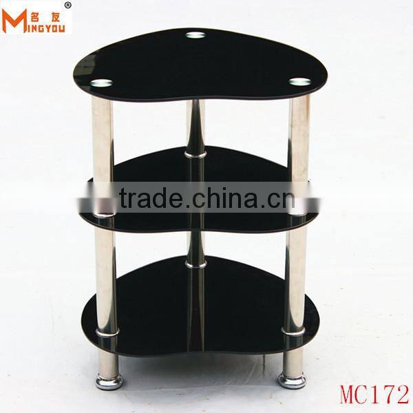 Hot sale clear Glass Living Room Cabinets 3 layer shelf unit