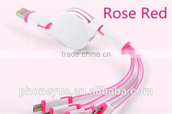 multifunctional 1m retractable 4 in 1 multi usb cable for iphone and for samsung