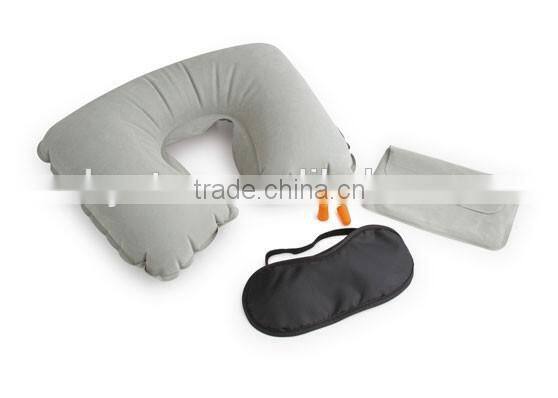 Sleep Travel Kit including cushion cushion pillow Mask, ear plugs and conventional case.
