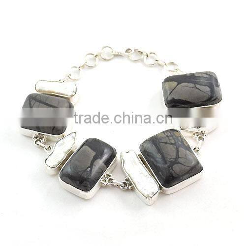 925 sterling silver jewelry blue natural turquoise bracelet wholesale natural gemstone jewellery