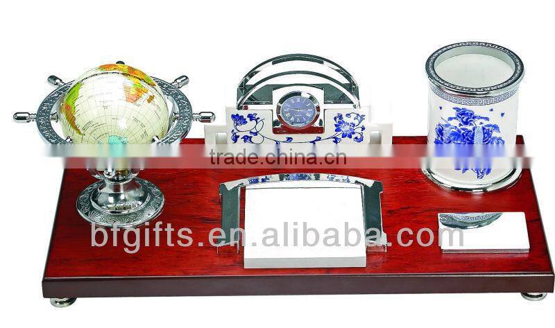 Wood Globe & Name card & Pen Holder Office Stationary Desktop Set Gift-38