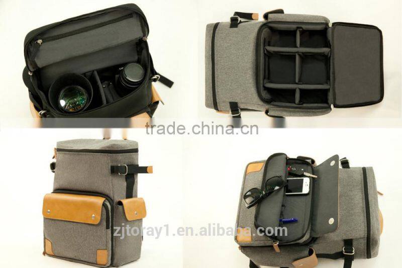 Vintage Grey Canvas Camera Laptop Backpack