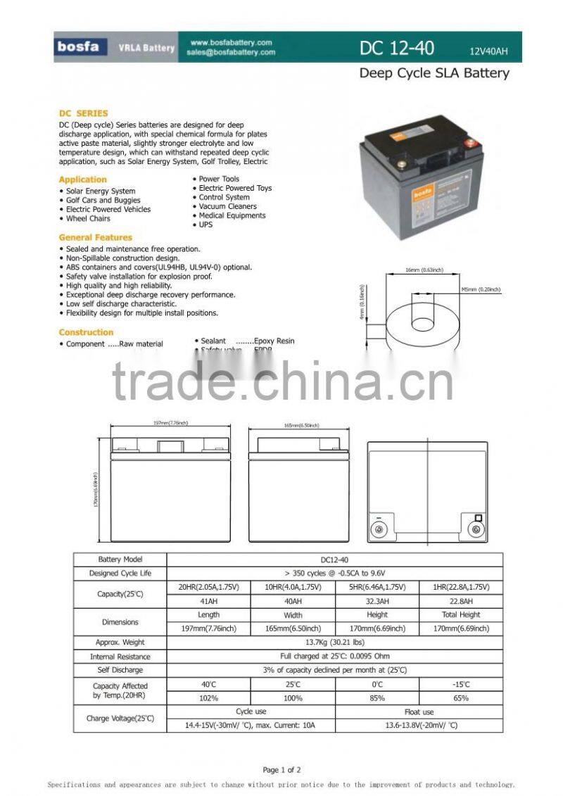 12v48ah valve regulated lead acid deep cycle power volt battery