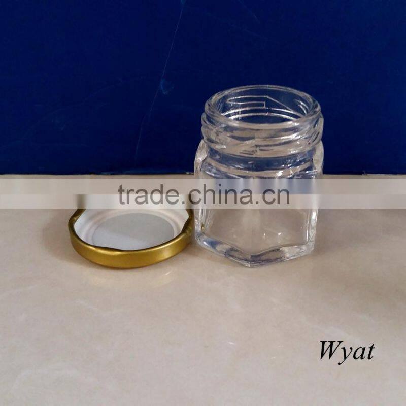 empty 50ml hexagonal glass jam jars with golden lid SLJd32