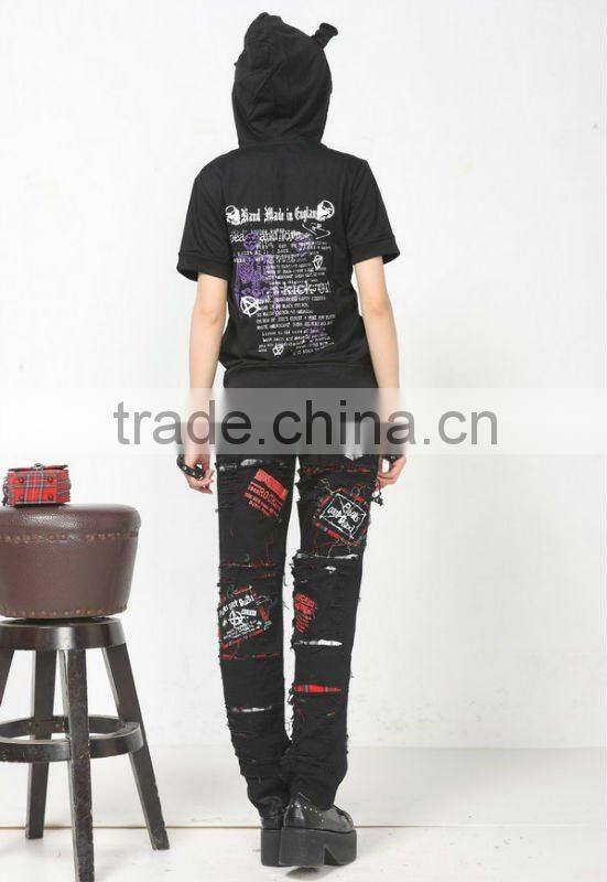 GLP Striped Cat Ear Hoody & Detachable Armwarmers Small Goth Punk Emo Black/Red 71131