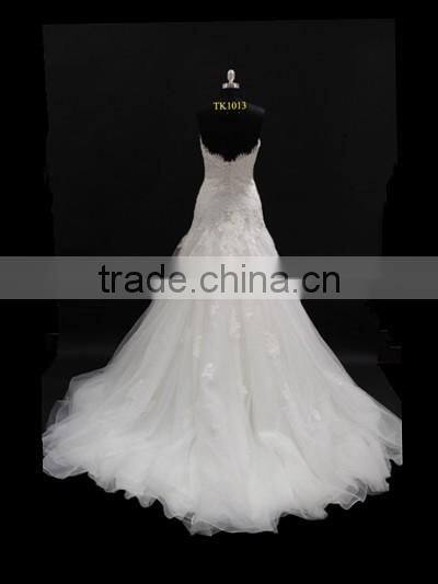 Factory real sample! 2016 new elegant mermaid sweetheart full skirt long train lace wedding dress