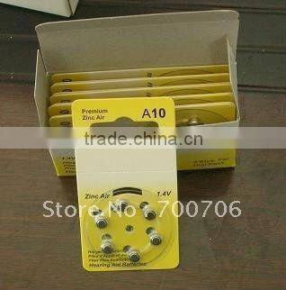 A10 battery long service life 1.4 V A10 Hearing Aid battery