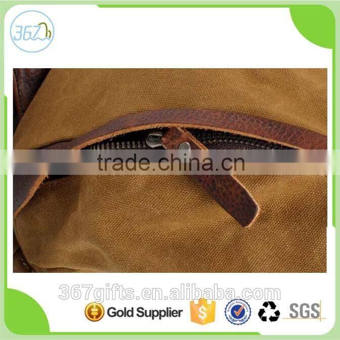 Big capacity fashion canvas and leather barrel shape backpack travel tote bag for travel and business