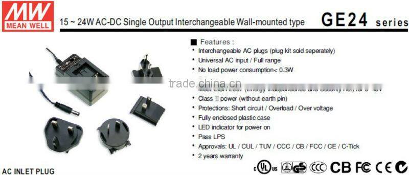 Meanwell 7.5v switching power supply/15 ~ 24W AC-DC Single Output Interchangeable Wall-mounted type
