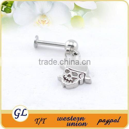 fashion stainless steel with crystal skull lip piercing