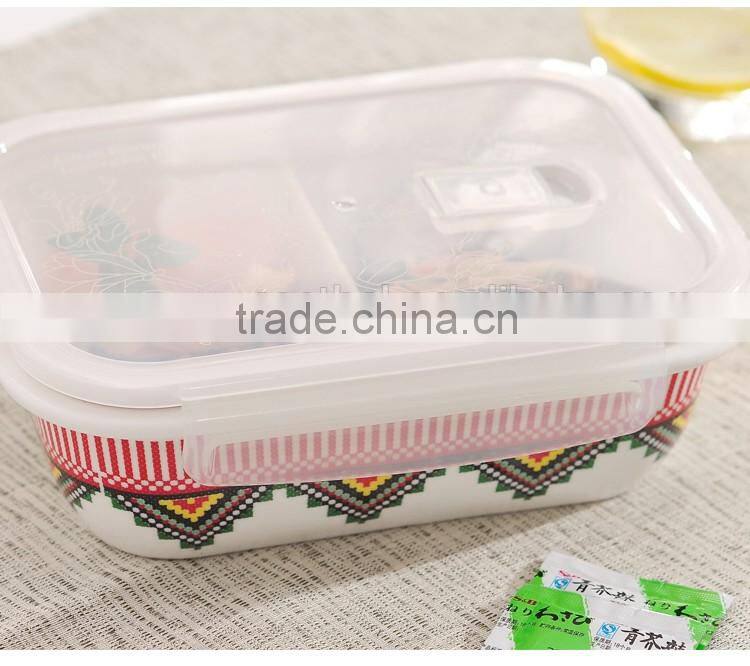 Ceramic food container,2 Compartments lunch food storage container,rectangle ceramic bento box