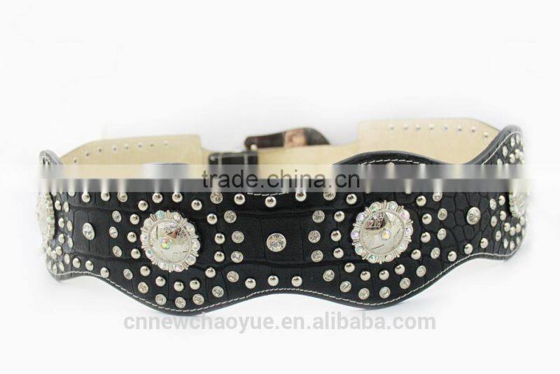 Wide Fashion woman rhinestone belt with nice looking conchos from China