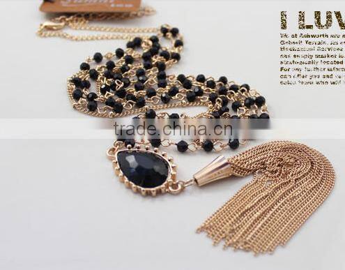 Black beaded tassel necklace