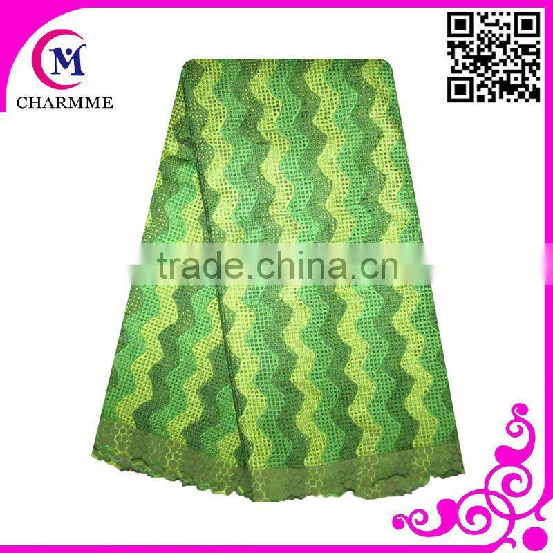 Big cotton lace fabric in african wedding fabric green color for wholesale