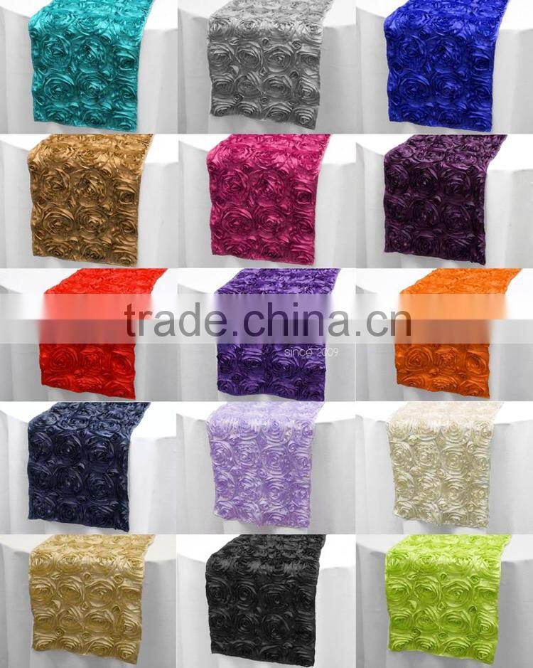Satin rosette table cloth table runner for wedding banquet