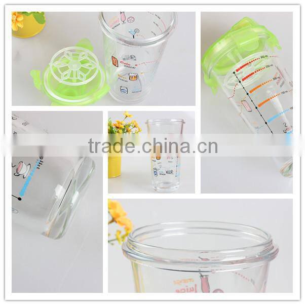 2015 China New Design Elegant customize tempered Glass Drinking Bottle with multiple cover decal scale